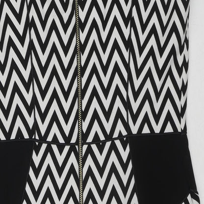 H&M Womens Multicoloured Geometric Polyester Shift Size 14 Round Neck Zip