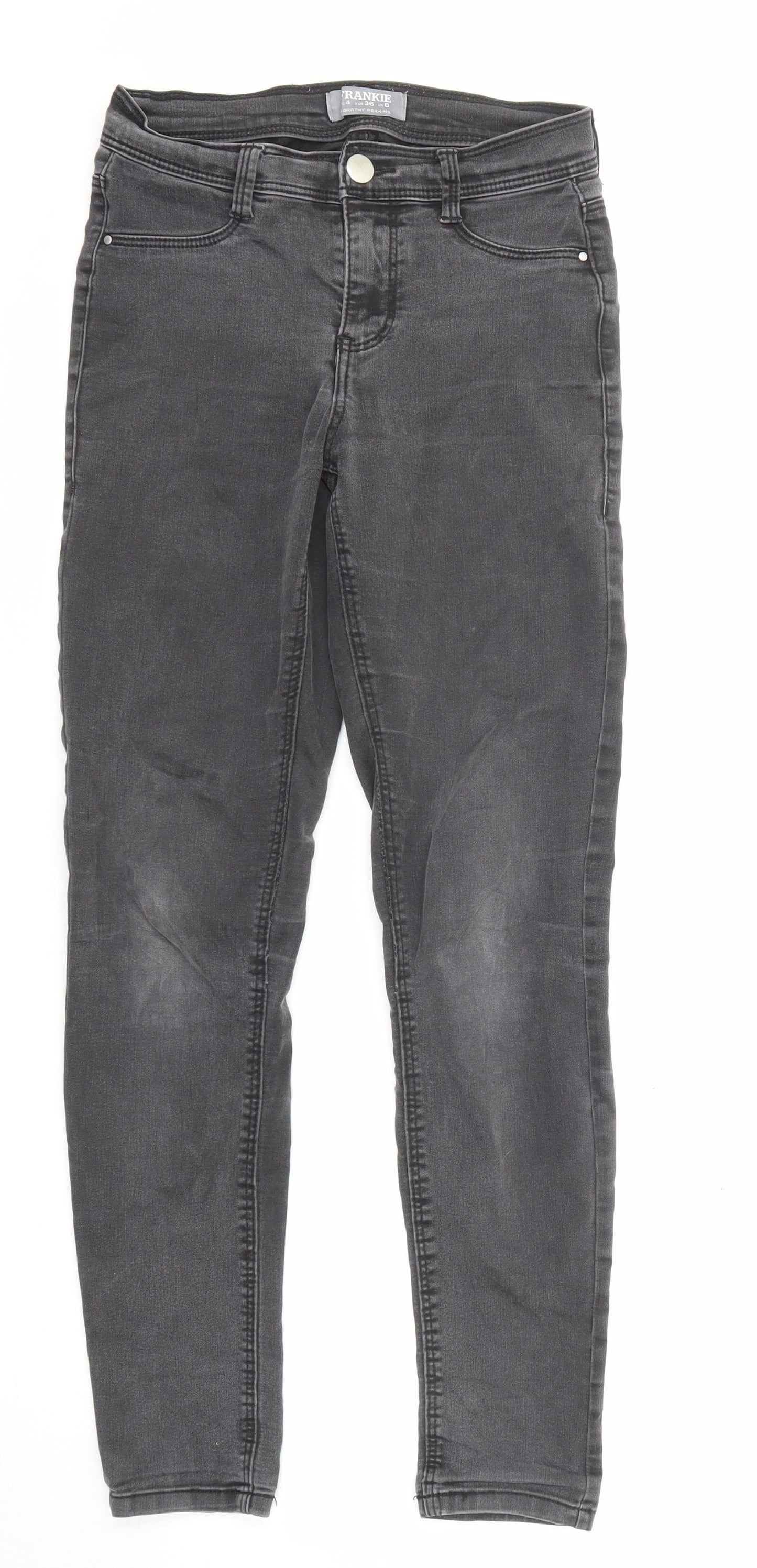 Dorothy Perkins Womens Grey Cotton Skinny Jeans Size 8 L28 in Regular Zip