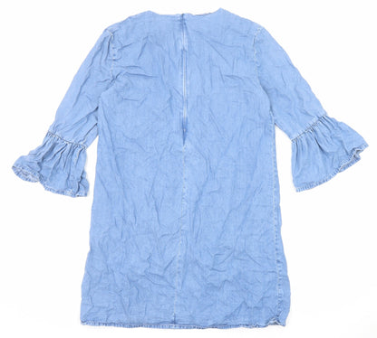 Zara Womens Blue Lyocell A-Line Size S Round Neck Zip