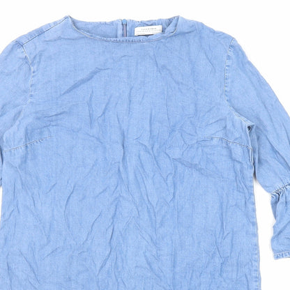 Zara Womens Blue Lyocell A-Line Size S Round Neck Zip