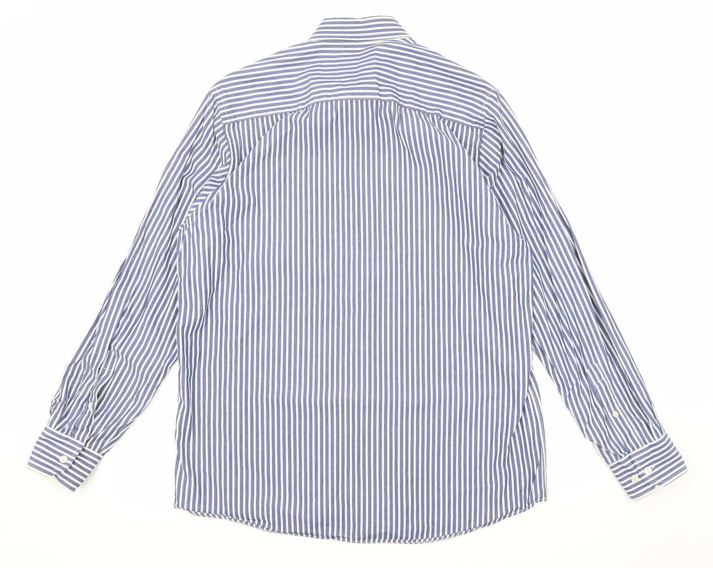 Basefield Mens Blue Striped Cotton Button-Up Size L Collared Button