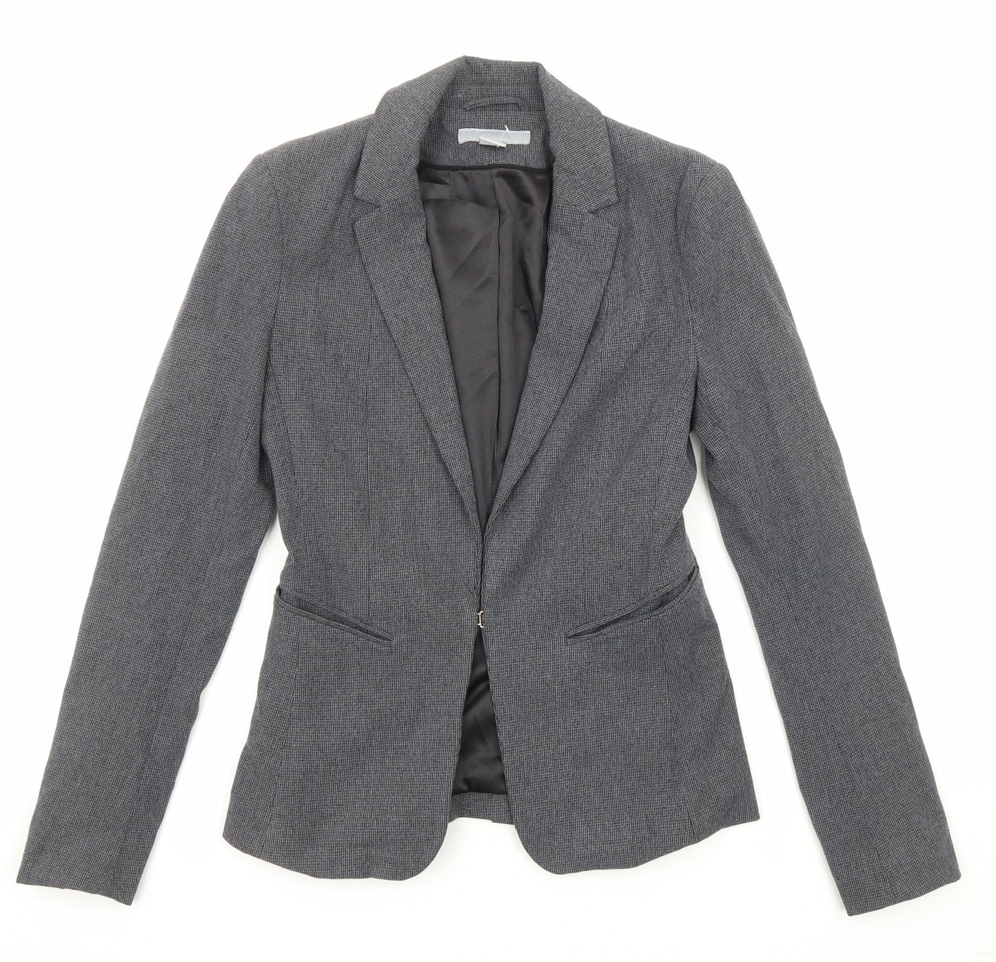 H&M Womens Grey Polyester Jacket Blazer Size 4 - Hook and Eye