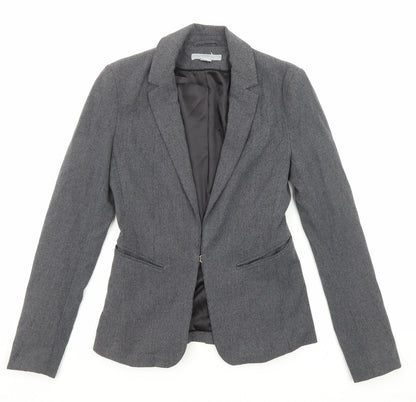 H&M Womens Grey Polyester Jacket Blazer Size 4 - Hook and Eye