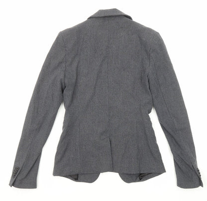 H&M Womens Grey Polyester Jacket Blazer Size 4 - Hook and Eye