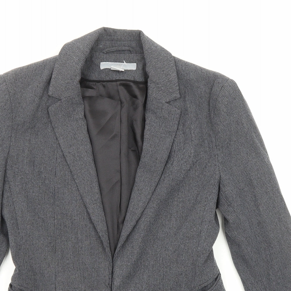H&M Womens Grey Polyester Jacket Blazer Size 4 - Hook and Eye