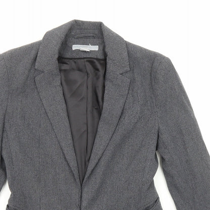 H&M Womens Grey Polyester Jacket Blazer Size 4 - Hook and Eye