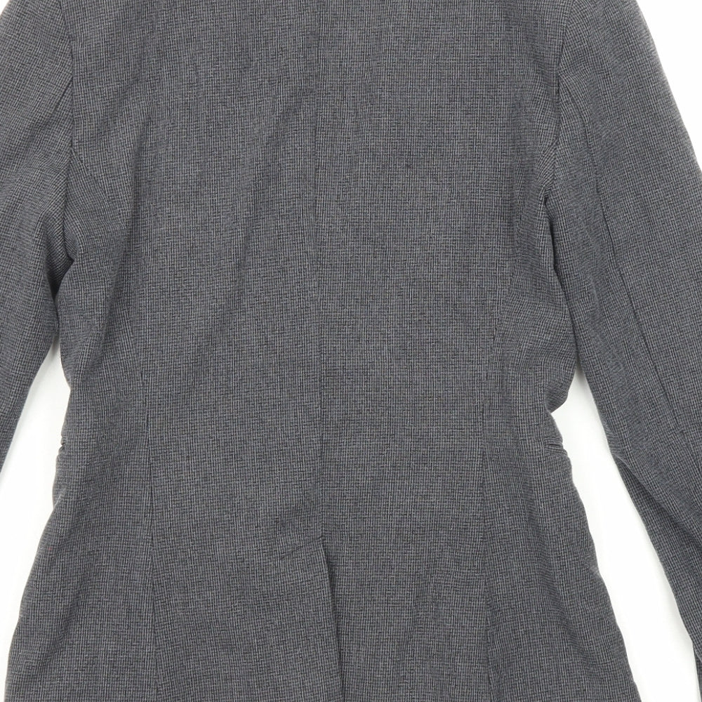 H&M Womens Grey Polyester Jacket Blazer Size 4 - Hook and Eye