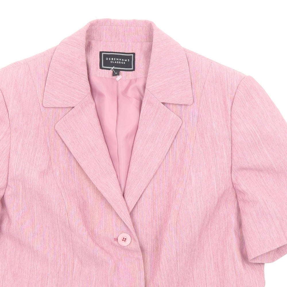 Debenhams Womens Pink Geometric Polyester Basic Button-Up Size 14 Collared