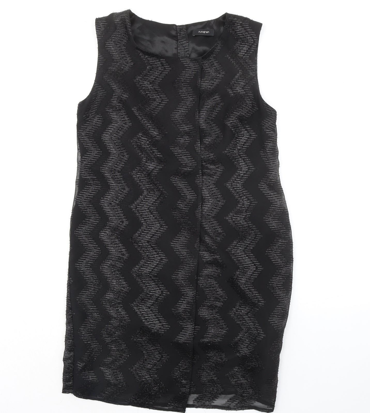 Autograph Womens Black Geometric Polyester Sheath Size 12 Boat Neck Zip