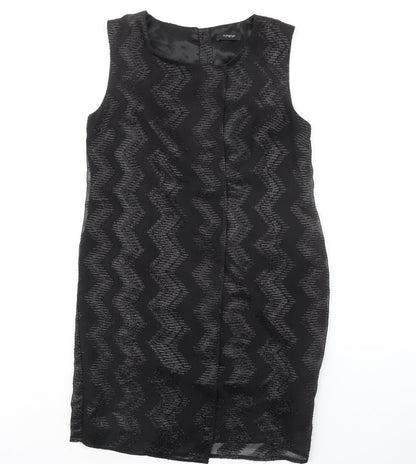 Autograph Womens Black Geometric Polyester Sheath Size 12 Boat Neck Zip