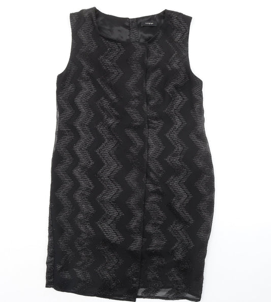 Autograph Womens Black Geometric Polyester Sheath Size 12 Boat Neck Zip