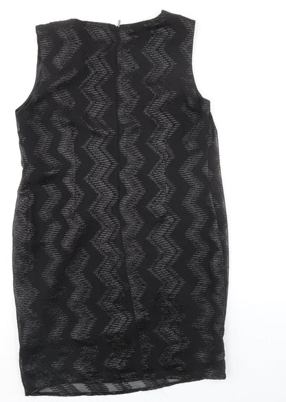 Autograph Womens Black Geometric Polyester Sheath Size 12 Boat Neck Zip
