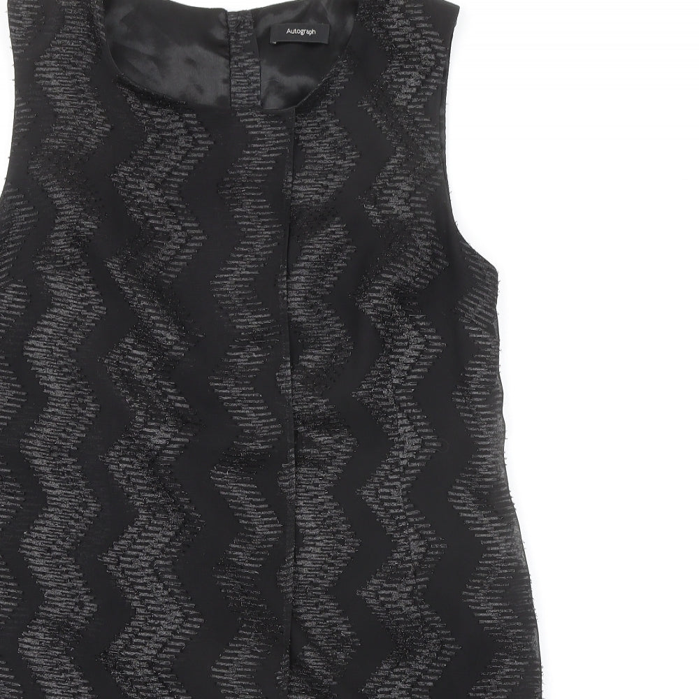 Autograph Womens Black Geometric Polyester Sheath Size 12 Boat Neck Zip
