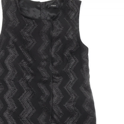 Autograph Womens Black Geometric Polyester Sheath Size 12 Boat Neck Zip