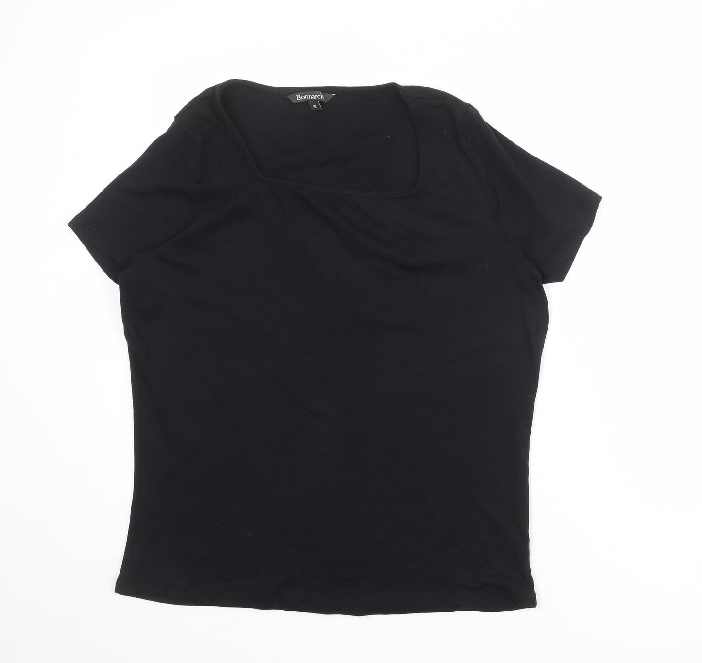Bonmarché Womens Black 100% Cotton Basic T-Shirt Size 18 Round Neck