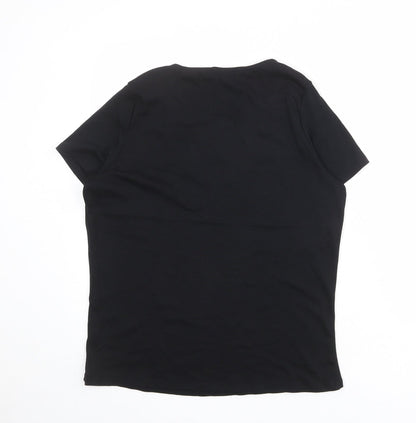 Bonmarché Womens Black 100% Cotton Basic T-Shirt Size 18 Round Neck