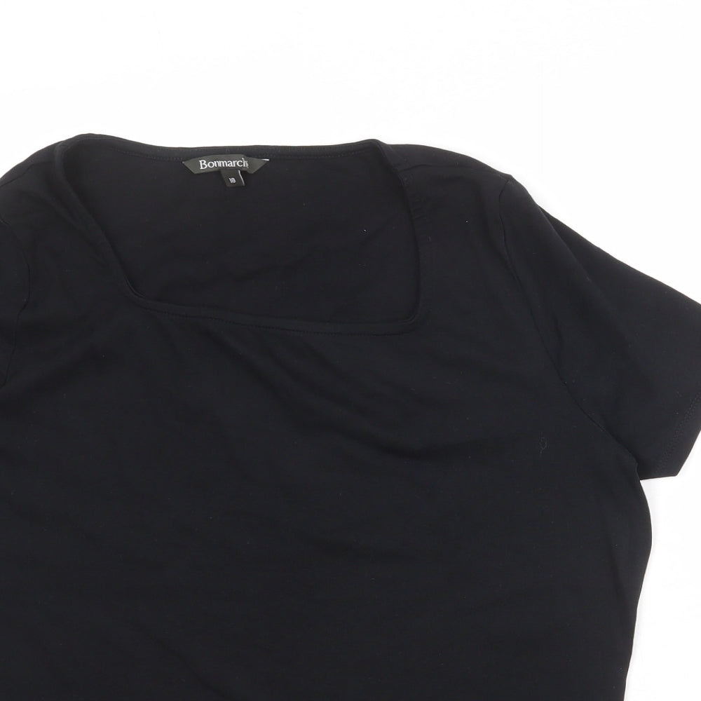 Bonmarché Womens Black 100% Cotton Basic T-Shirt Size 18 Round Neck