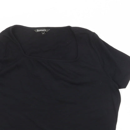 Bonmarché Womens Black 100% Cotton Basic T-Shirt Size 18 Round Neck