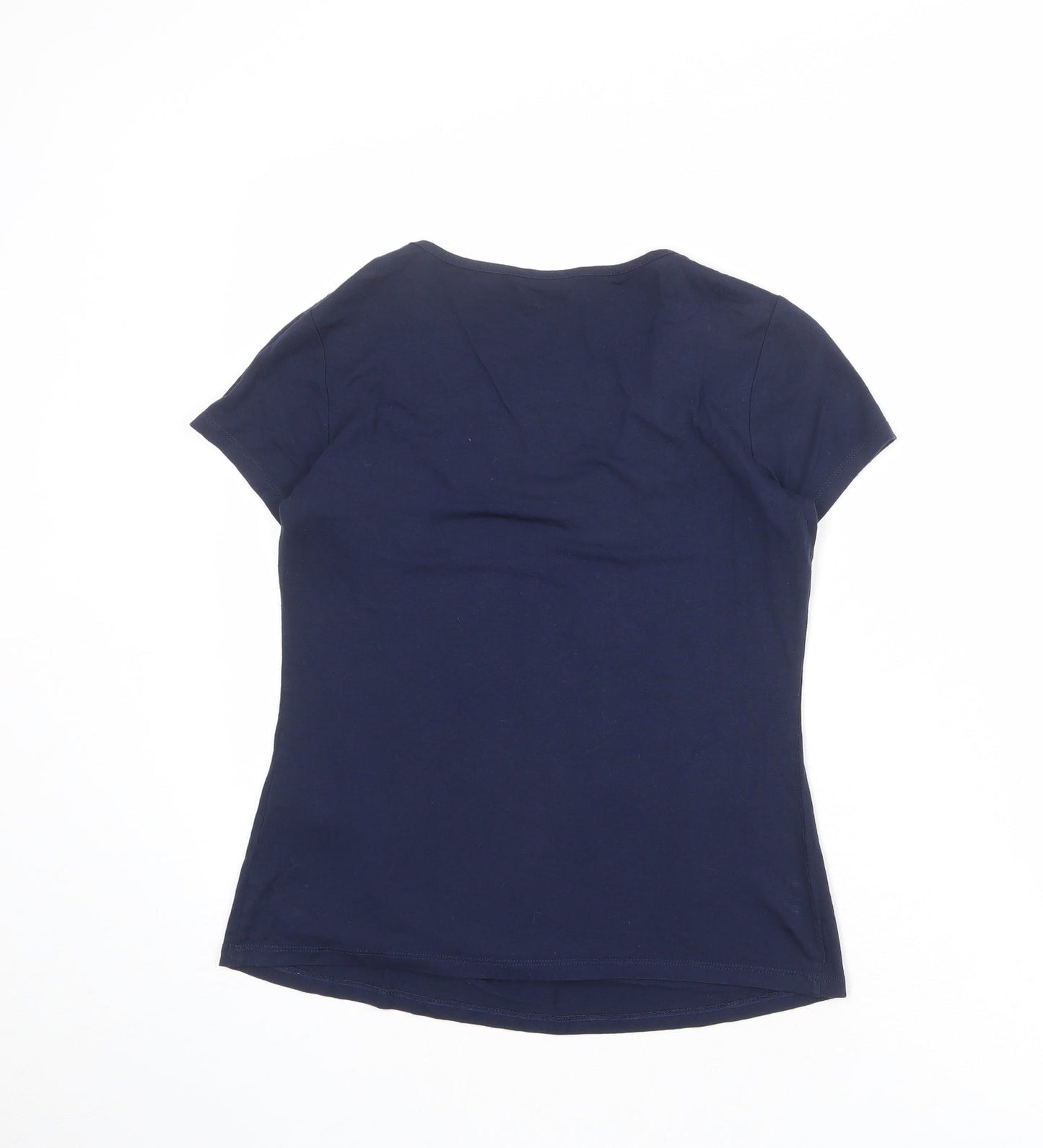 M&Co Womens Blue Viscose Basic T-Shirt Size 8 Scoop Neck