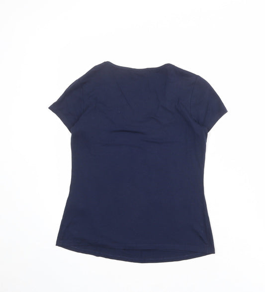 M&Co Womens Blue Viscose Basic T-Shirt Size 8 Scoop Neck