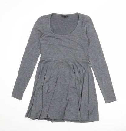 Topshop Womens Grey Polyester T-Shirt Dress Size 10 Round Neck Pullover