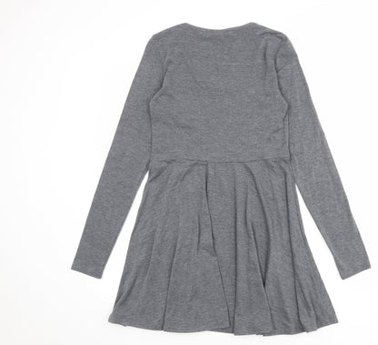 Topshop Womens Grey Polyester T-Shirt Dress Size 10 Round Neck Pullover