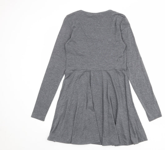 Topshop Womens Grey Polyester T-Shirt Dress Size 10 Round Neck Pullover