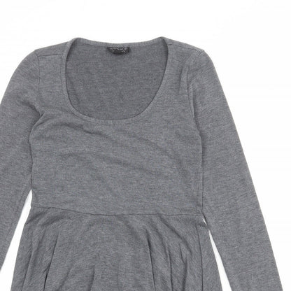 Topshop Womens Grey Polyester T-Shirt Dress Size 10 Round Neck Pullover