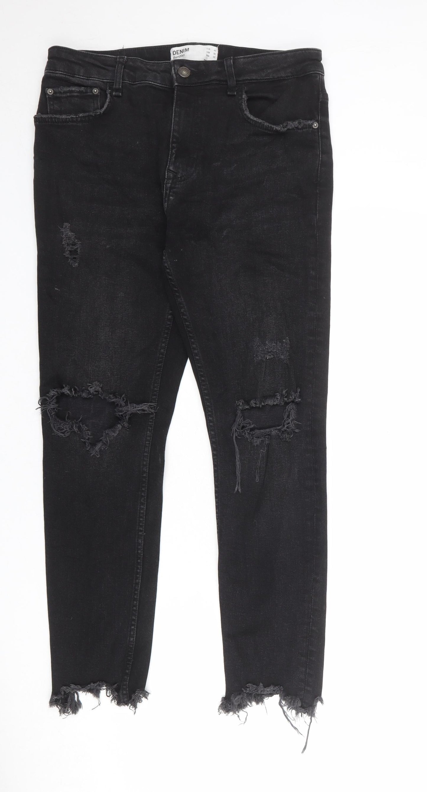 Bershka Womens Black Cotton Skinny Jeans Size 32 in L27 in Regular Zip