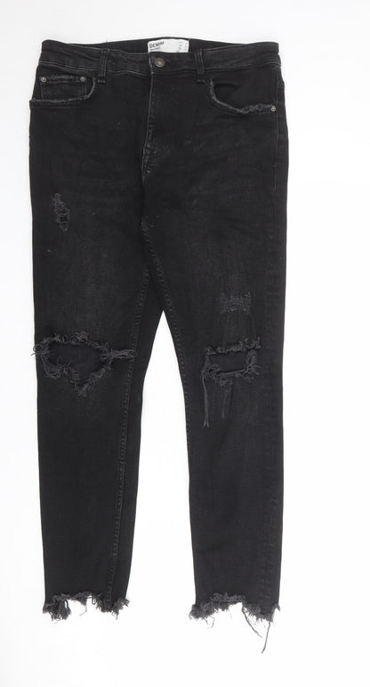 Bershka Womens Black Cotton Skinny Jeans Size 32 in L27 in Regular Zip