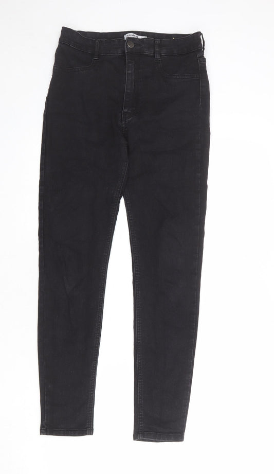 Pull&Bear Womens Black Cotton Skinny Jeans Size 12 L27 in Regular Zip