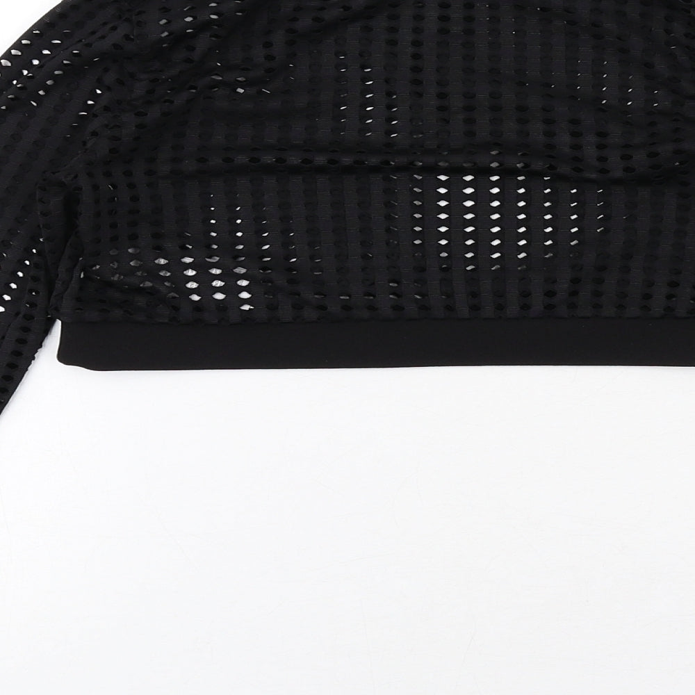 Cameo Rose Womens Black Polyester Cropped Blouse Size 10 Crew Neck - Perforated Cut Out