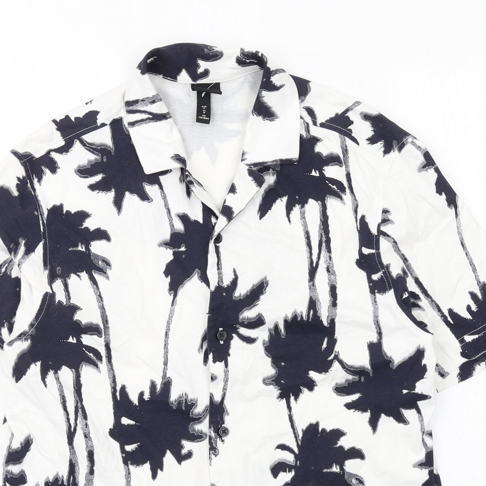Mens UK Size M H&M White  Button-Up Short Sleeve Casual Shirt