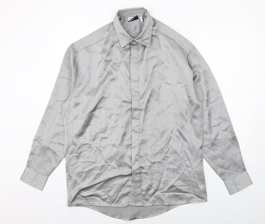 ASOS Mens Silver Polyester Button-Up Size S Collared Button