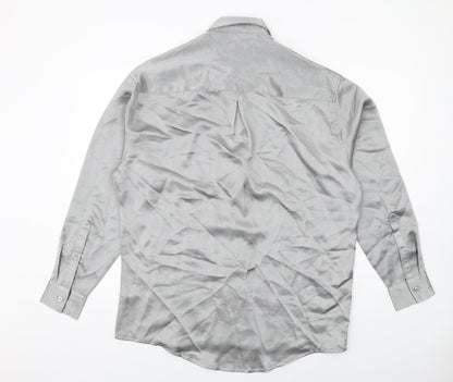 ASOS Mens Silver Polyester Button-Up Size S Collared Button