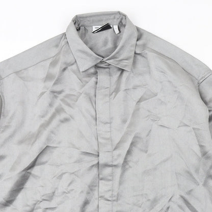 ASOS Mens Silver Polyester Button-Up Size S Collared Button