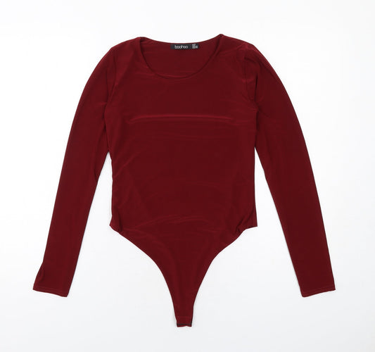 Boohoo Womens Red Polyester Bodysuit One-Piece Size 12 Snap