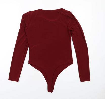 Boohoo Womens Red Polyester Bodysuit One-Piece Size 12 Snap