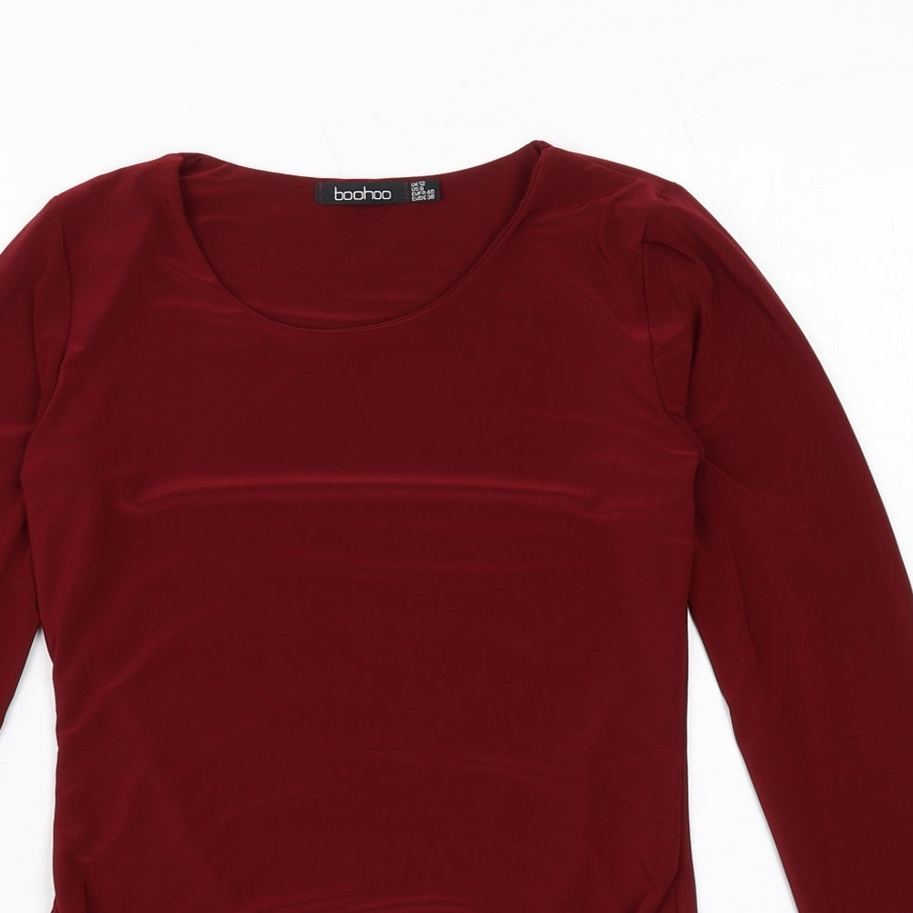 Boohoo Womens Red Polyester Bodysuit One-Piece Size 12 Snap