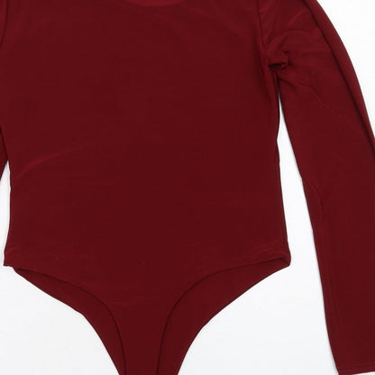 Boohoo Womens Red Polyester Bodysuit One-Piece Size 12 Snap
