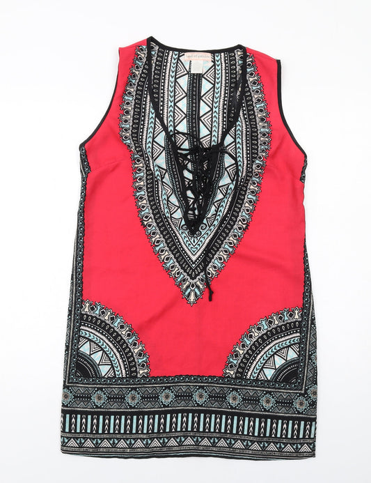 Band of Gypsies Womens Multicoloured Geometric Polyester A-Line Size M V-Neck Pullover