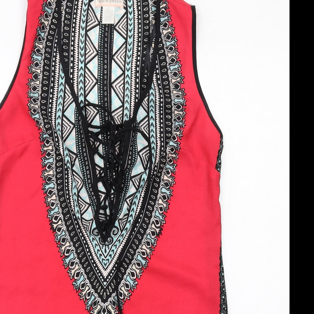 Band of Gypsies Womens Multicoloured Geometric Polyester A-Line Size M V-Neck Pullover