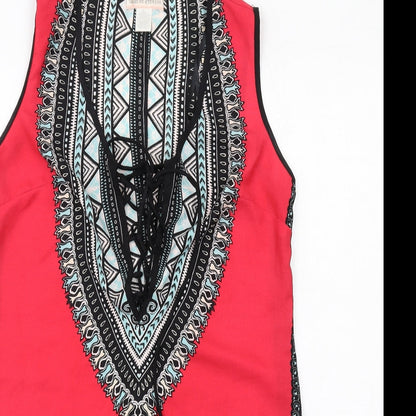 Band of Gypsies Womens Multicoloured Geometric Polyester A-Line Size M V-Neck Pullover