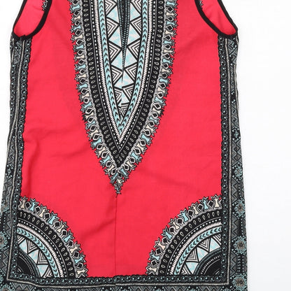 Band of Gypsies Womens Multicoloured Geometric Polyester A-Line Size M V-Neck Pullover