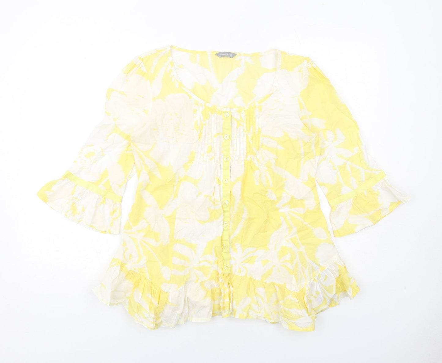 Womens UK Size 10 Per Una Yellow Basic Button-Up