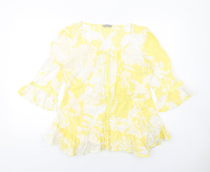 Womens UK Size 10 Per Una Yellow Basic Button-Up