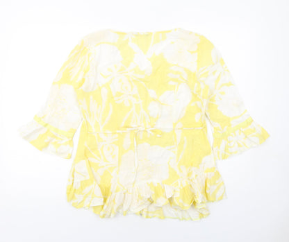 Womens UK Size 10 Per Una Yellow Basic Button-Up