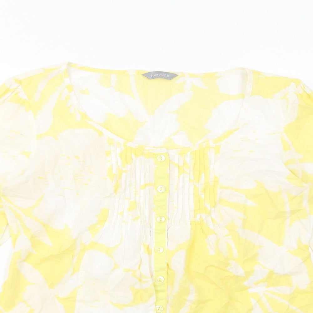 Womens UK Size 10 Per Una Yellow Basic Button-Up