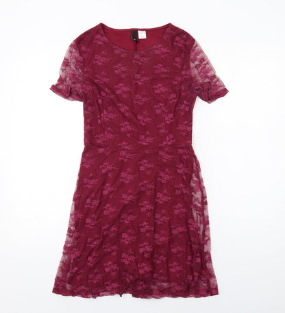 H&M Womens Pink Floral Polyamide Shift Size 10 Round Neck Pullover