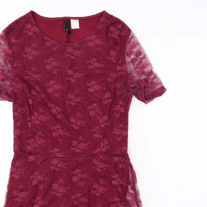 H&M Womens Pink Floral Polyamide Shift Size 10 Round Neck Pullover